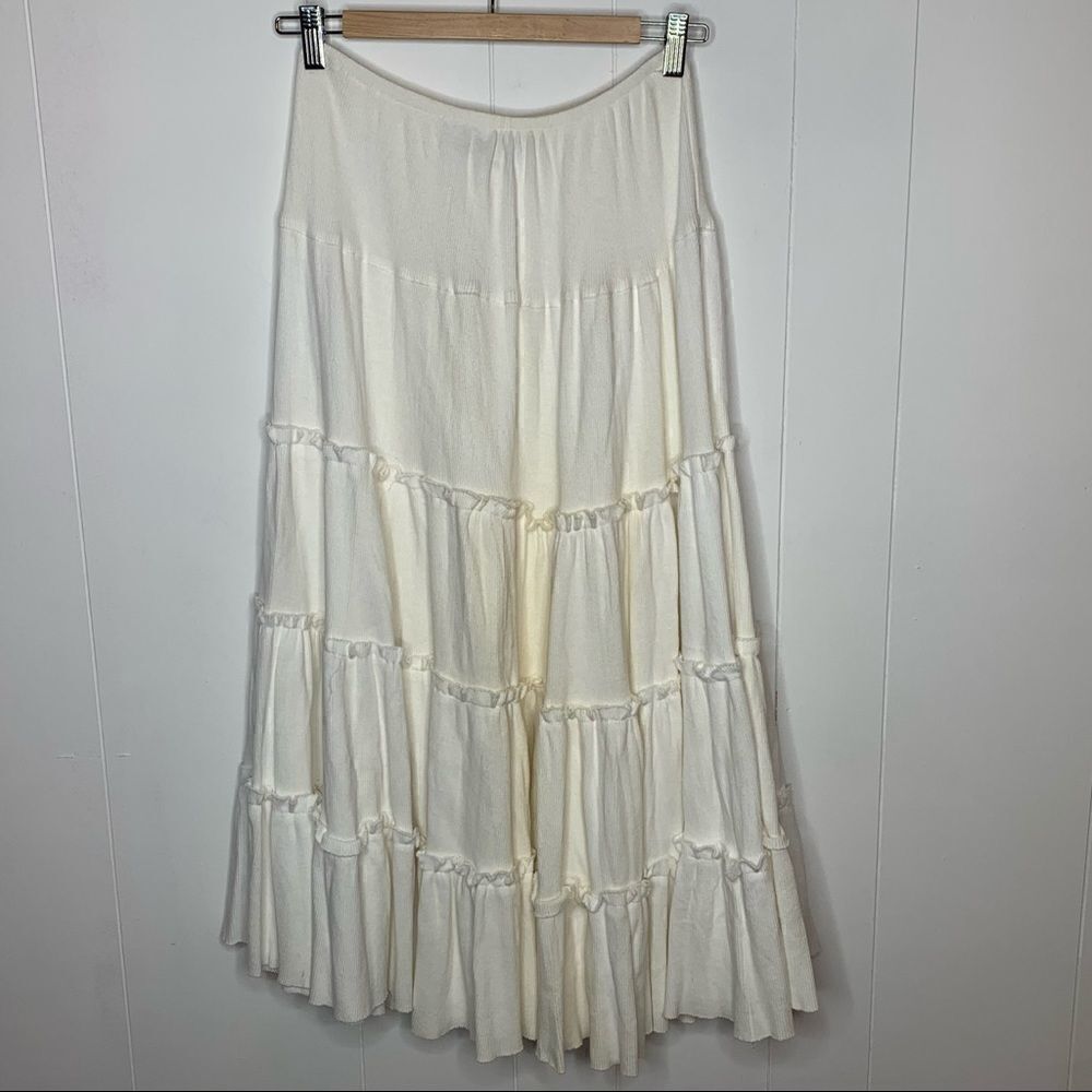 Tiered Maxi Skirt Double D Ranch Ribbed Knit Womens Size Medium modest